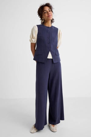broek met linnen krijtstreep donkerblauw