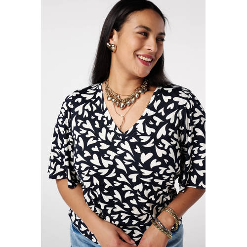 MS Mode T-shirt met hartjes donkerblauw afbeelding