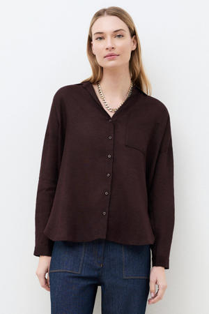 blouse met linnen donkerbruin