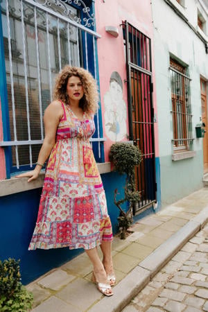 viscose midi jurk Plus Size met print - meerkleurig