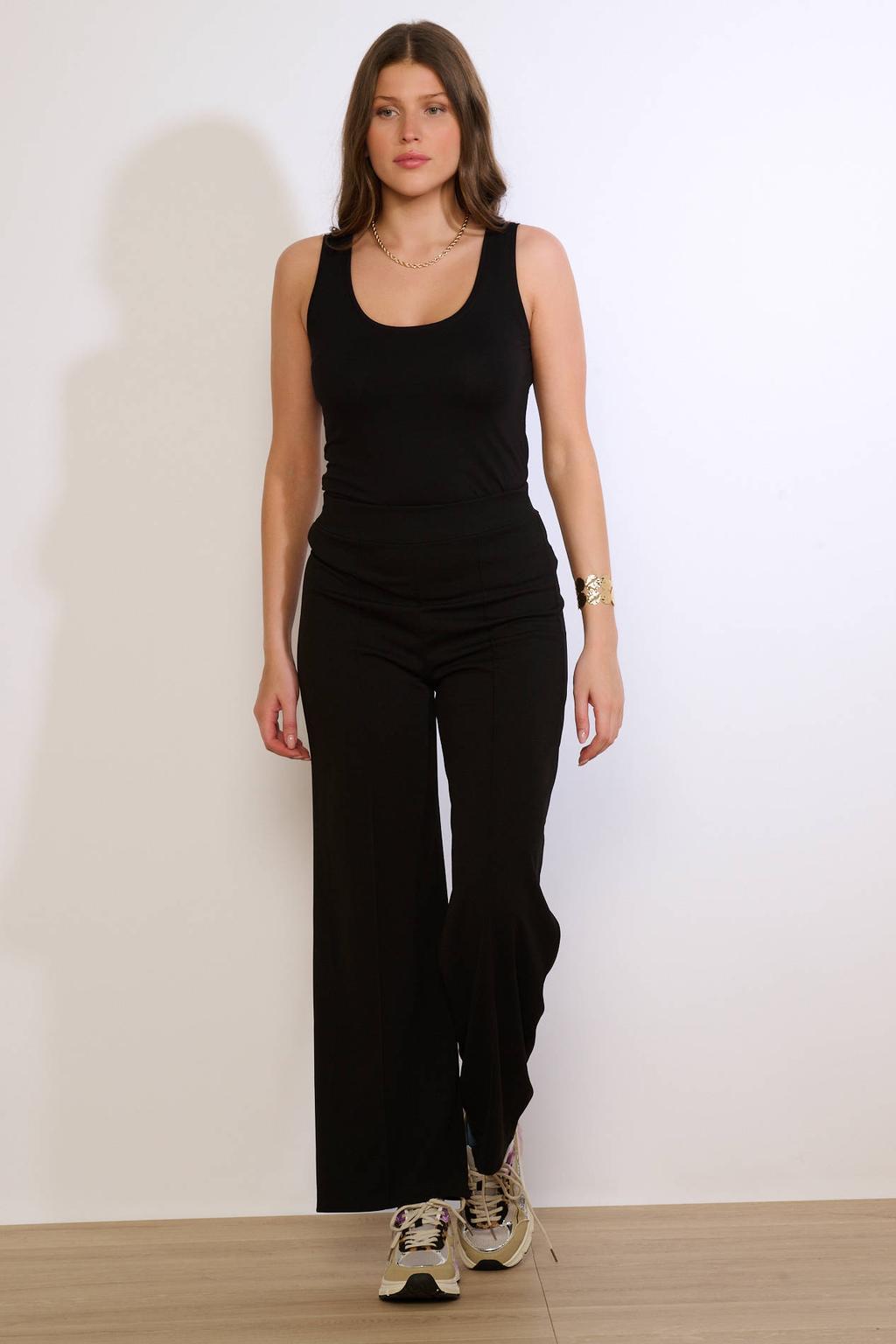 Zwarte dames LOLALIZA wide leg regular waist broek met effen