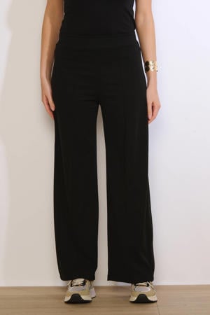 wide leg regular waist broek zwart