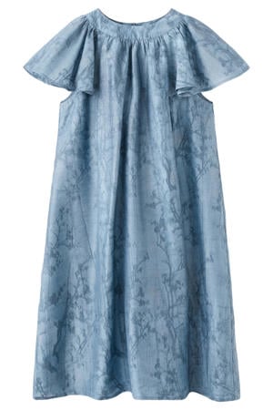 gebloemde midi jurk blauw
