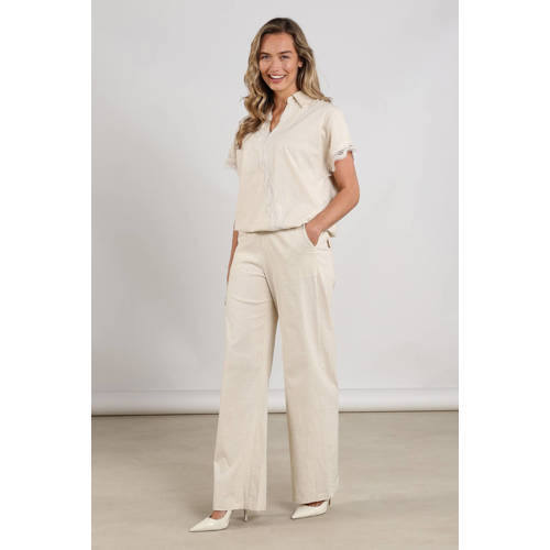 NUKUS wide leg high waist broek met linnen crème afbeelding