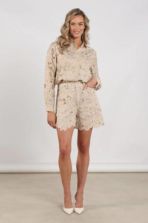 high waist gebloemde casual short beige