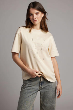 T-shirt crème met parels