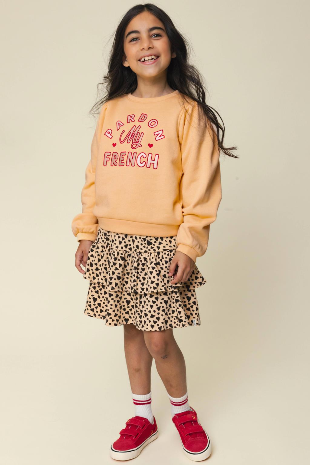 Oranje meisjes LOOXS little sweater van katoen met tekst print, lange mouwen en ronde hals