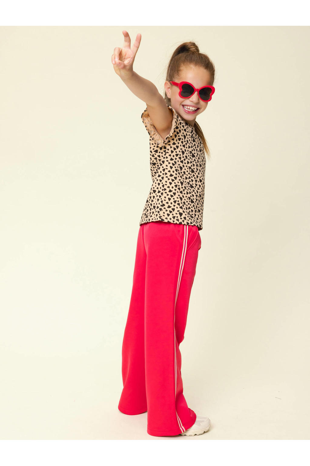 Roze meisjes LOOXS little joggingbroek van polyester-katoen met regular waist, elastische tailleband en effen