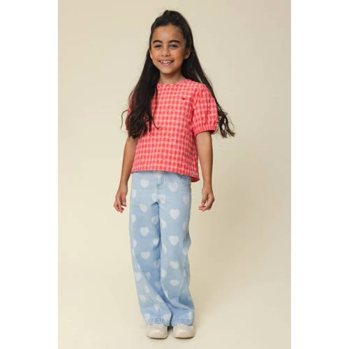 LOOXS little wide leg jeans met hartjes light blue denim afbeelding