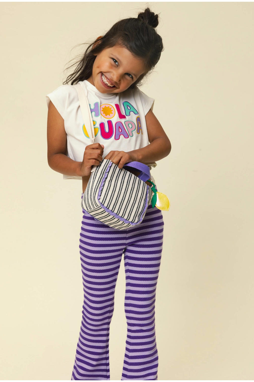 Witte meisjes LOOXS little T-shirt van stretchkatoen met tekst print, korte mouwen en ronde hals
