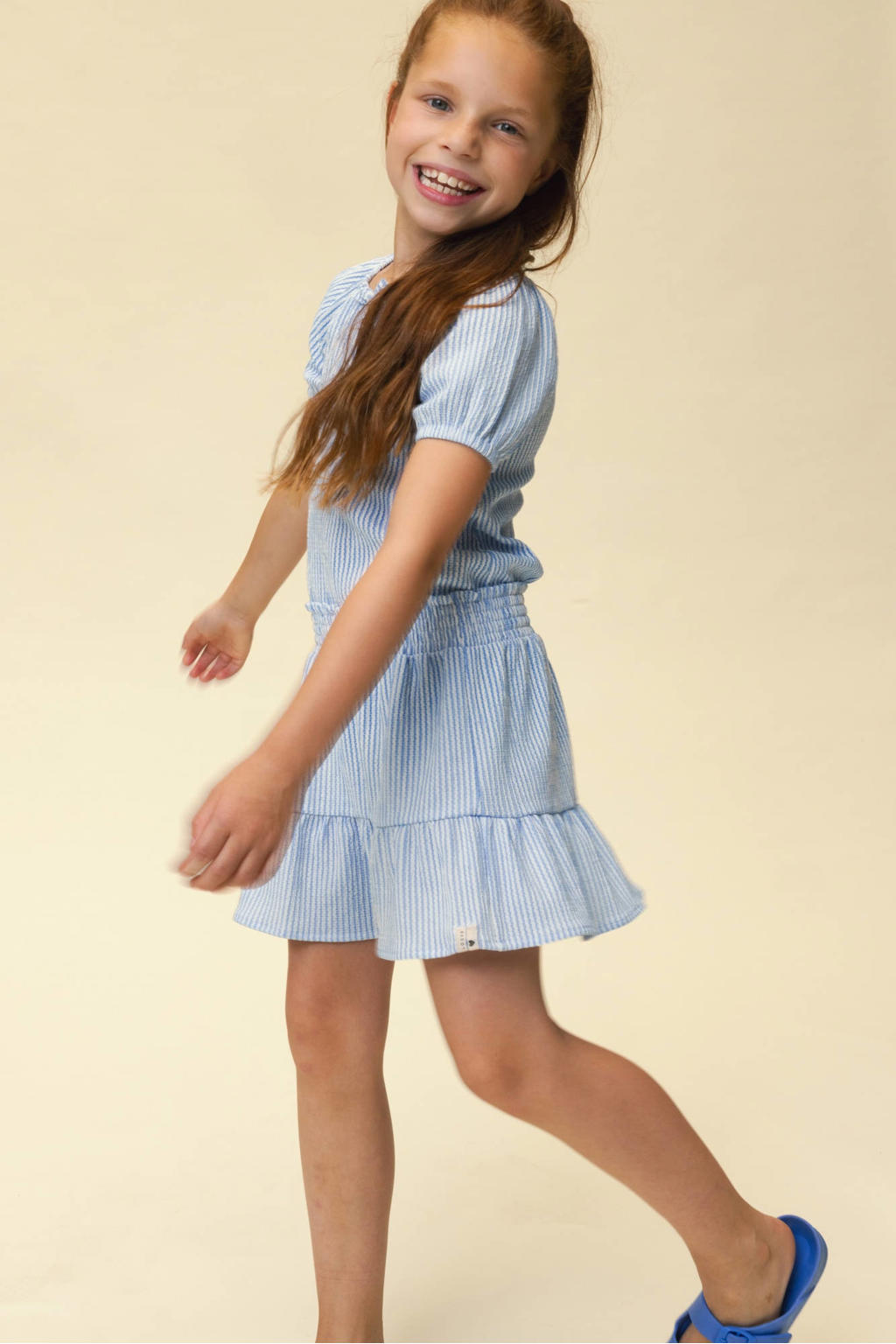 Lichtblauw en witte meisjes LOOXS little gestreepte korte rok gemaakt van polyester en met elastische tailleband