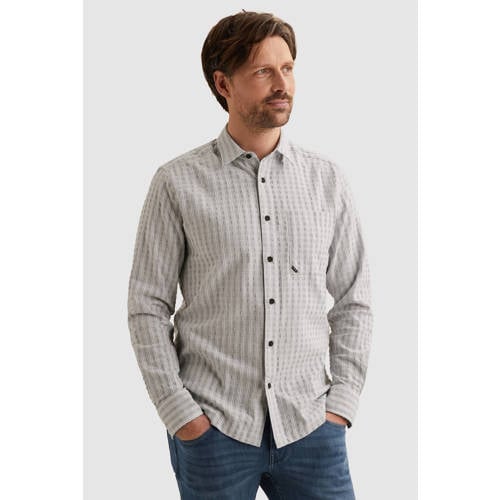 Vanguard regular gestreepte casual overhemd grijsblauw met textuur afbeelding