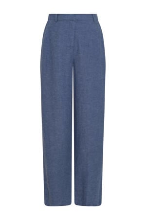 wide leg high waist broek met linnen blauw