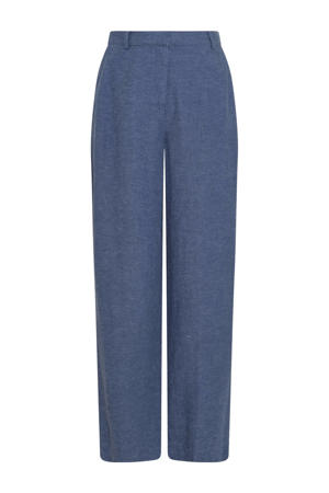 wide leg high waist broek met linnen blauw