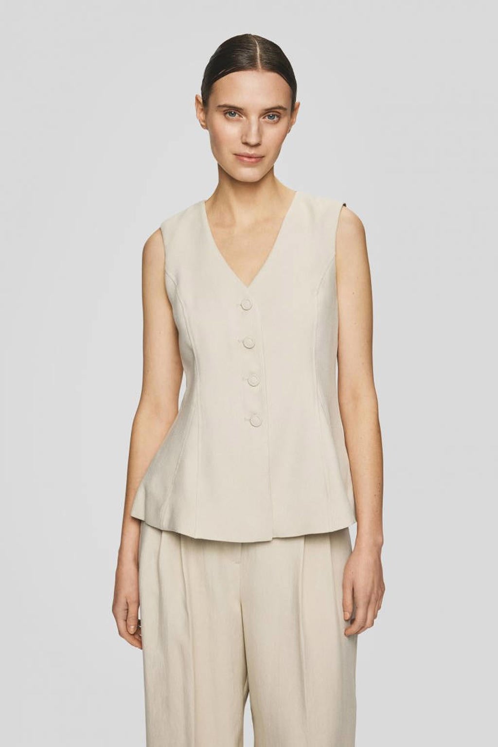 Beige dames MSCH Copenhagen regular blazer van viscose met effen, reverskraag en knoopsluiting
