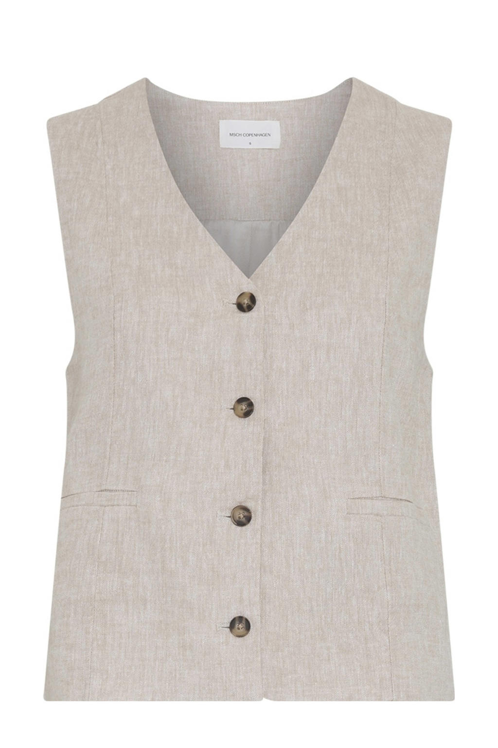 Beige dames MSCH Copenhagen regular blazer van linnen met effen, reverskraag en knoopsluiting
