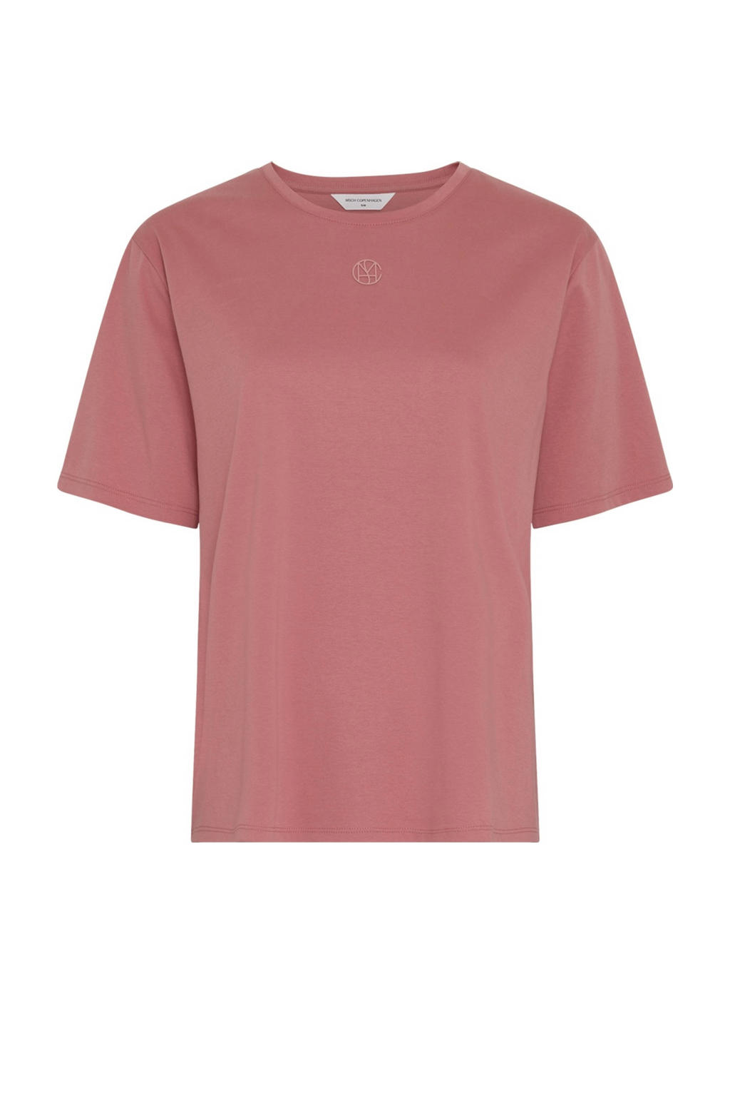 Oudroze dames MSCH Copenhagen T-shirt van katoen met logo dessin, korte mouwen en ronde hals