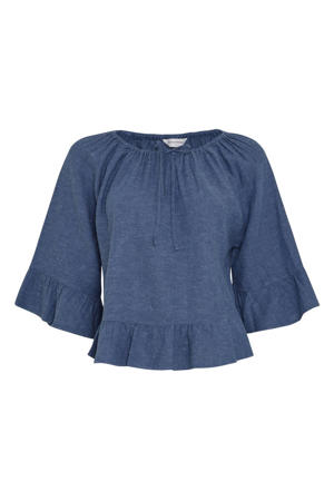 top met linnen blauw