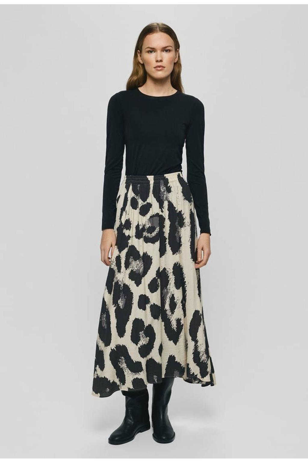 Ecru dames MSCH Copenhagen midi rok met panterprint gemaakt van viscose