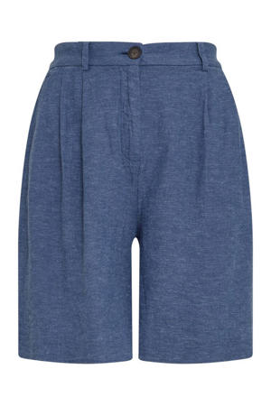 high waist bermuda short met linnen blauw
