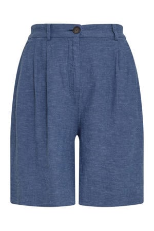high waist bermuda short met linnen blauw