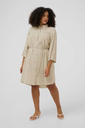 blousejurk met krijtstreep beige