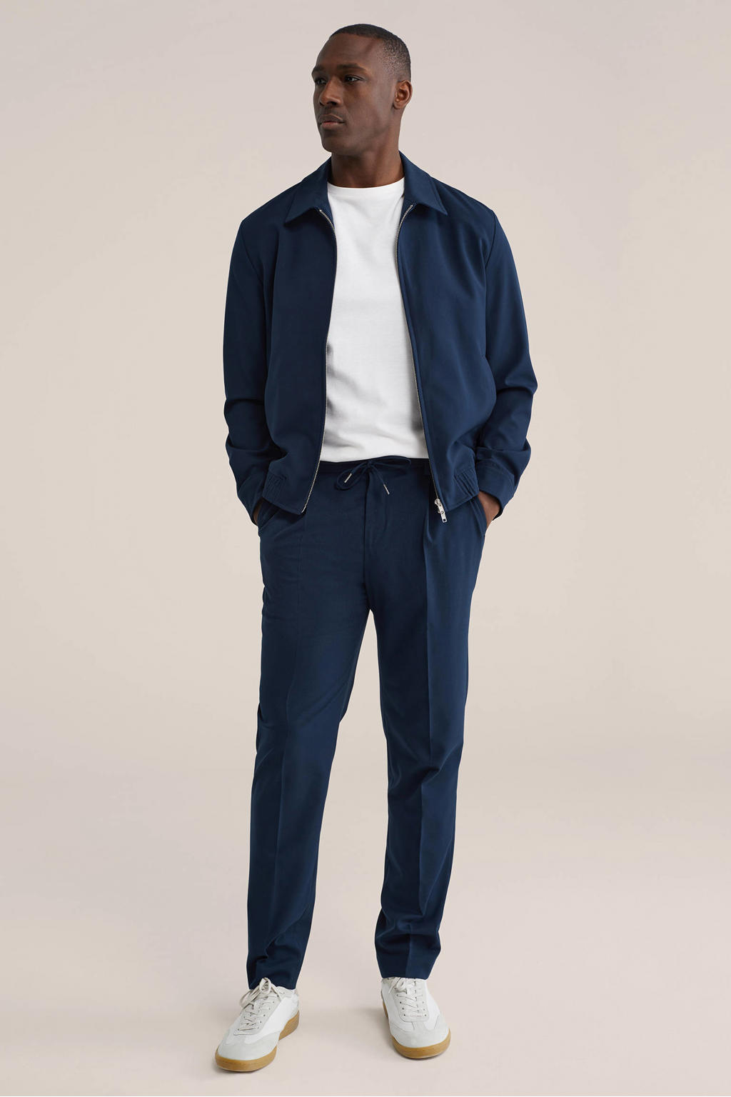 WE Fashion slim pantalon donkerblauw
