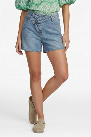 regular waist short medium blue denim
