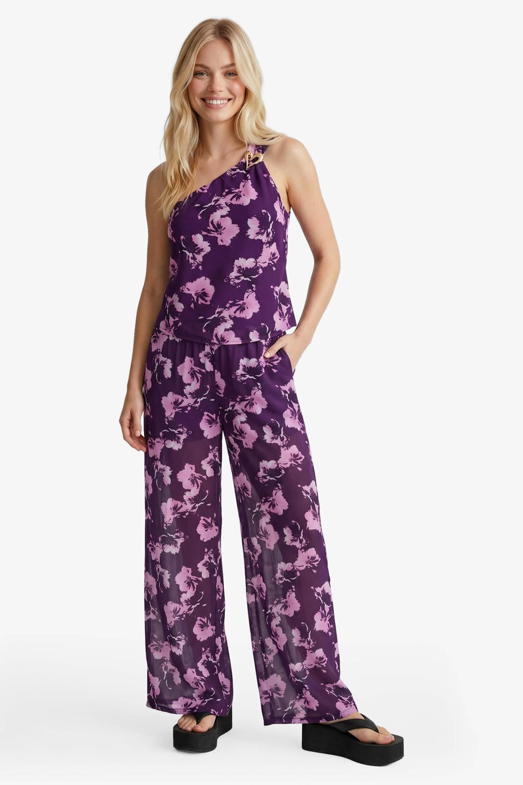 Paars en roze dames FLURESK wide leg high waist broek