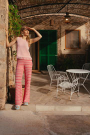 thumbnail: FLURESK straight high waist gestreepte broek gebreid roze