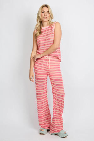 straight high waist gestreepte broek gebreid roze