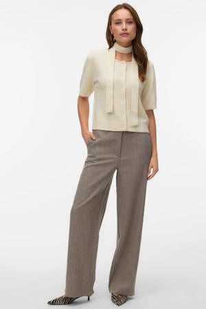 wide leg high waist casual broek grijsbruin