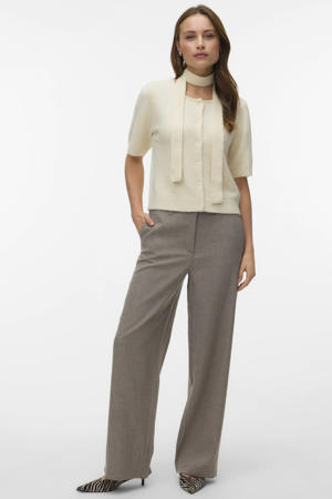 wide leg high waist casual broek grijsbruin