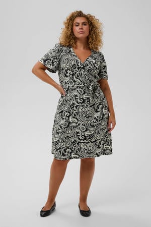 wikkel-/overslagjurk met paisley print zwart
