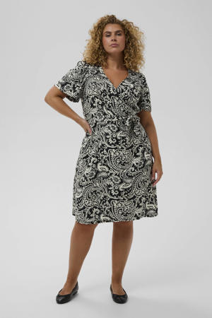 wikkel-/overslagjurk met paisley print zwart