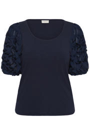 thumbnail: Donkerblauwe dames Kaffe Curve top met effen, korte mouwen en ronde hals