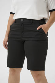 thumbnail: Zwarte dames Kaffe Curve regular waist casual short van polyester met rits- en knoopsluiting en effen
