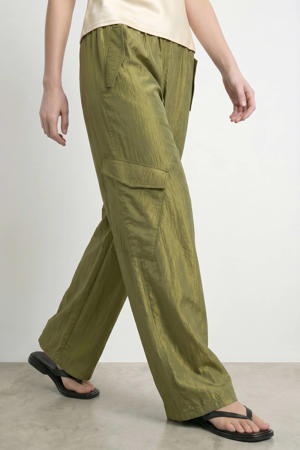 wide leg regular waist cargobroek groen gebreid