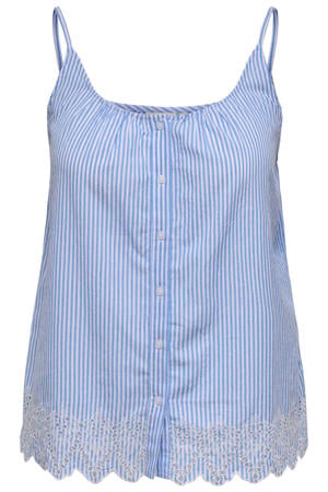 gestreepte top broderie lichtblauw