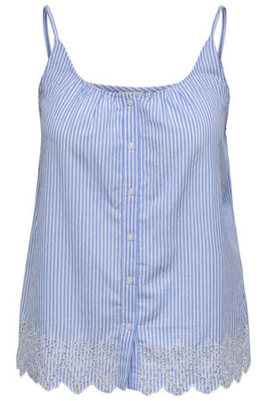 gestreepte top broderie lichtblauw