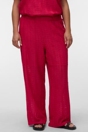 wide leg regular waist casual broek broderie roze