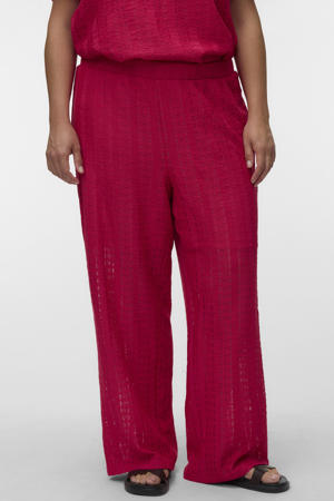 wide leg regular waist casual broek broderie roze
