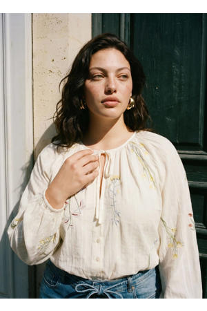gebloemde blouse ecru