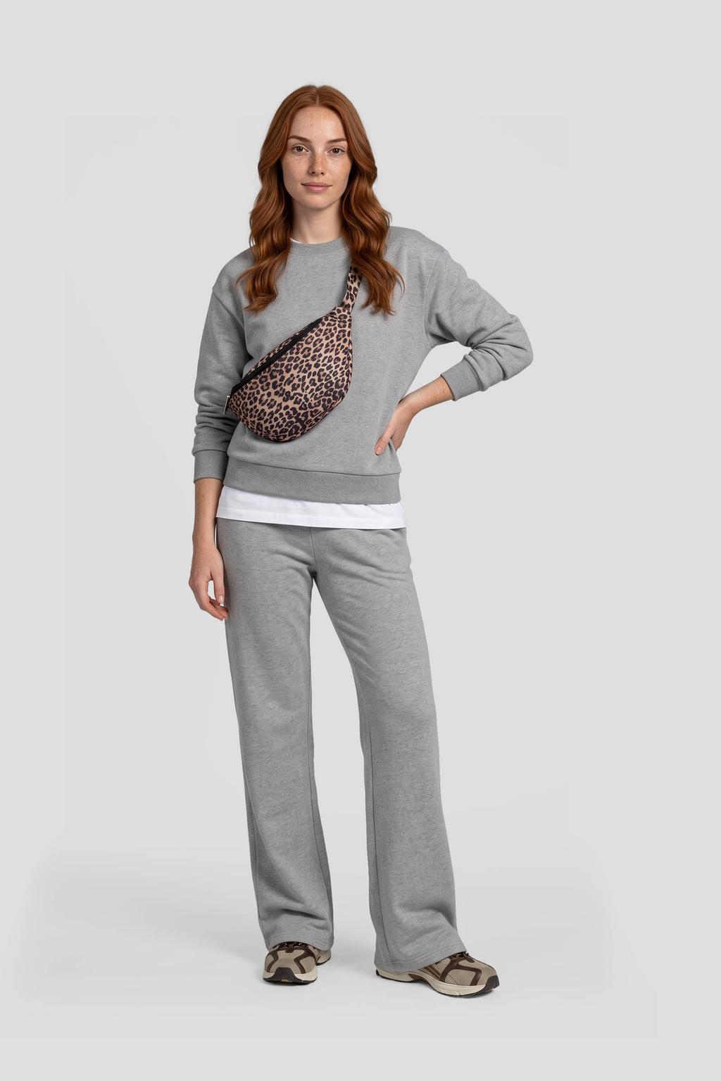 Grijs melange dames Anytime fleece sweater melange met effen, lange mouwen en ronde hals