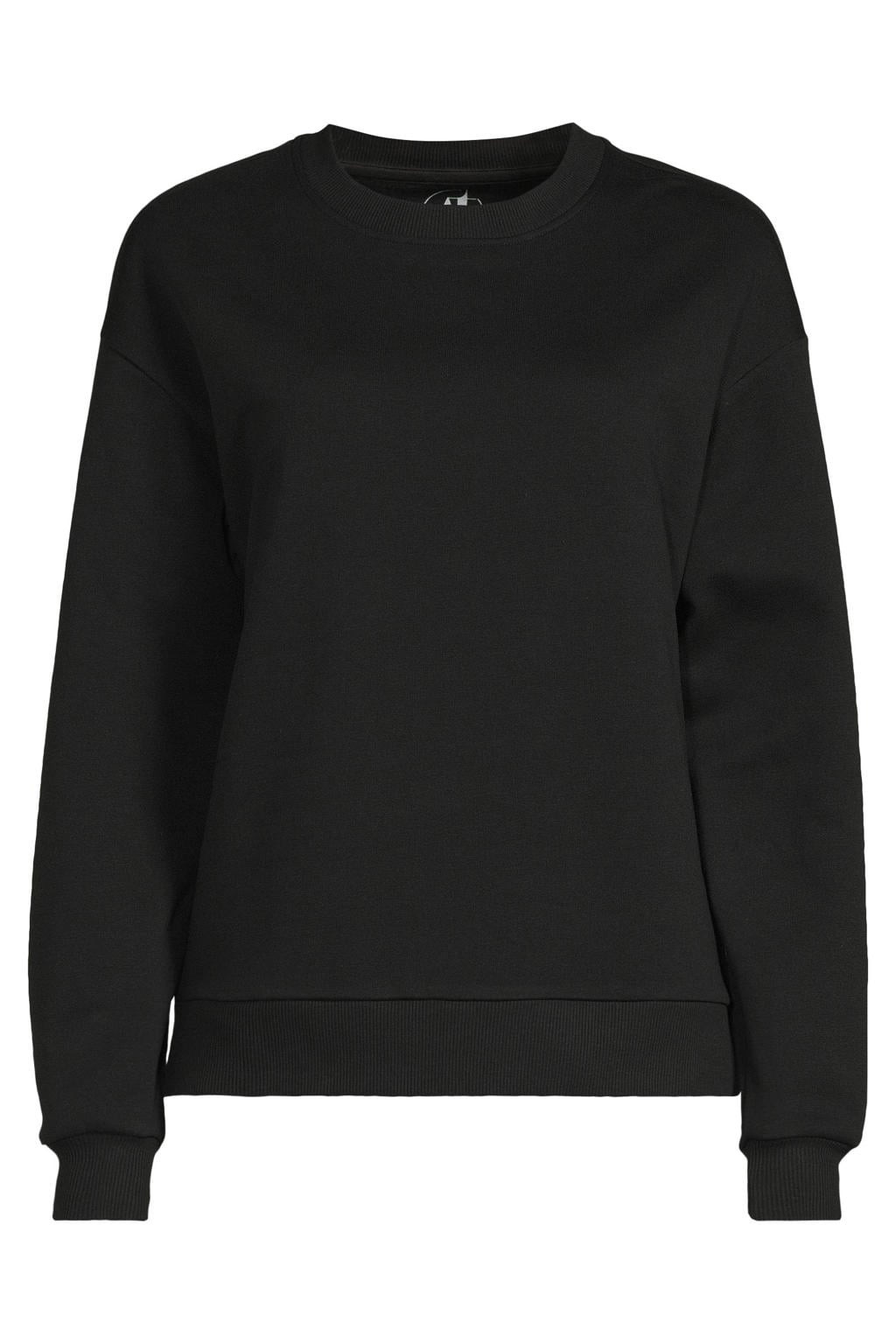 Zwarte dames Anytime fleece sweater met effen, lange mouwen en ronde hals