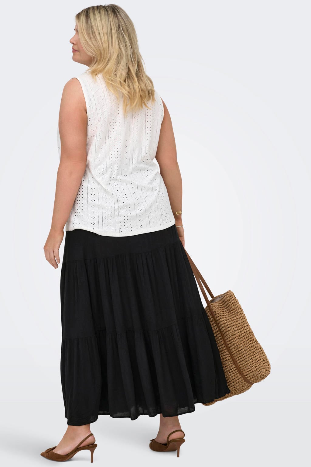 Zwarte dames ONLY CARMAKOMA maxi rok gemaakt van textileen en met elastische tailleband