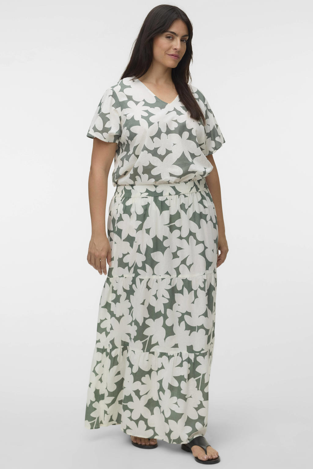 VERO MODA CURVE gebloemde top groen