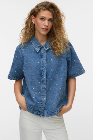 blouse met hartjes medium blue denim
