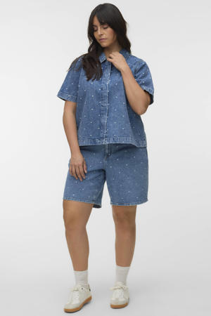 regular high waist short met hartjes medium blue denim