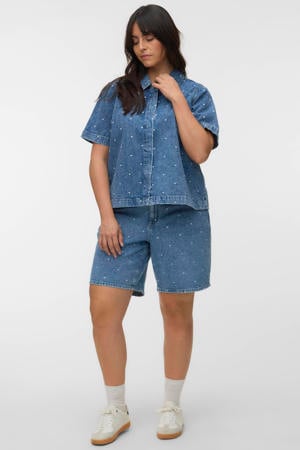 regular high waist short met hartjes medium blue denim